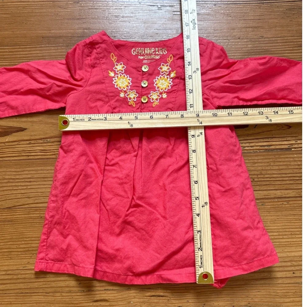 Genuine Kids OshKosh Tunic Top Kids Pink Floral‎ Embroidered Boho SIZE 18M